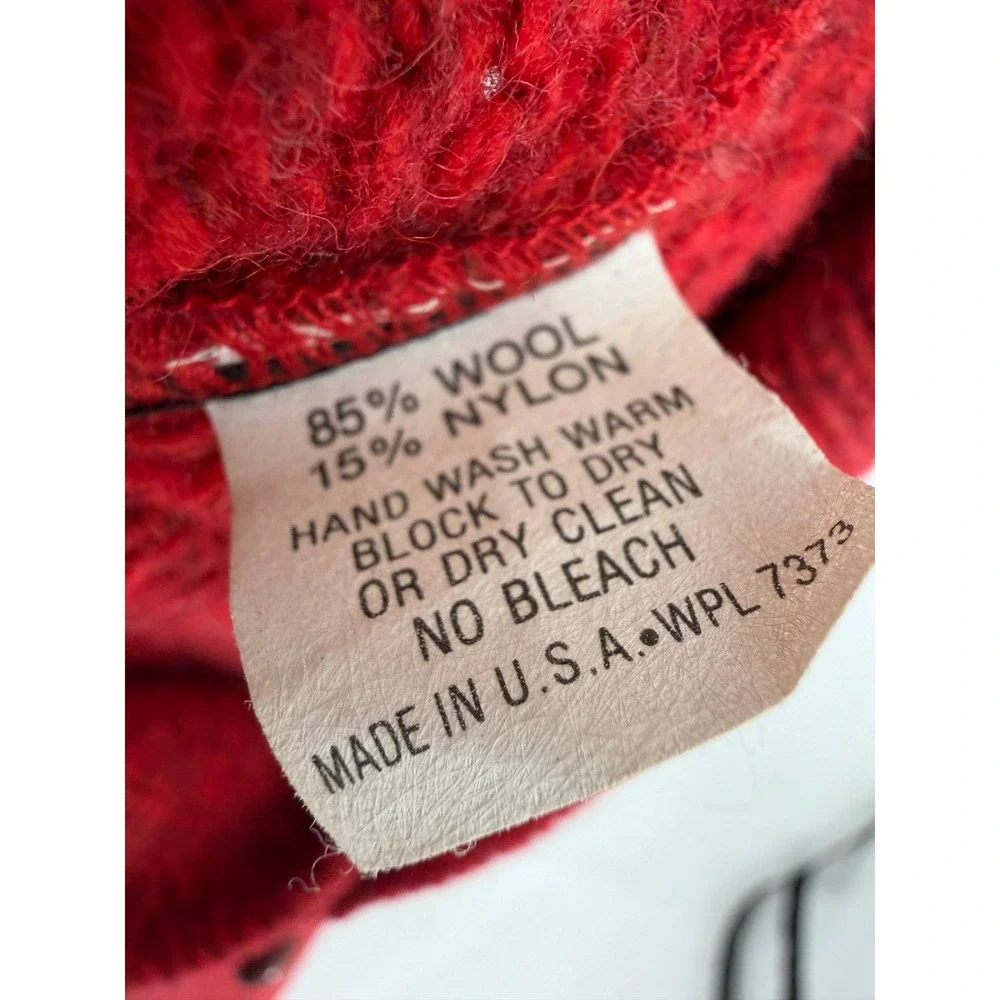 Vtg LL Bean Fairport Maine Mens Red Wool Shawl Collar Knit Sweater Made in USA M